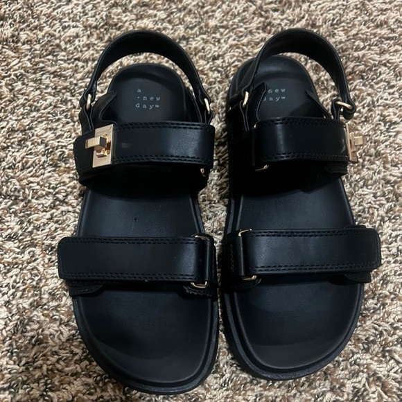 a new day Shoes - A New Day Black Sandals with Gold Accents